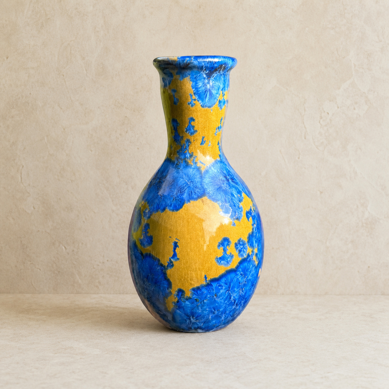 Small blue and gold crystalline-glazed bottle by Mark Barta