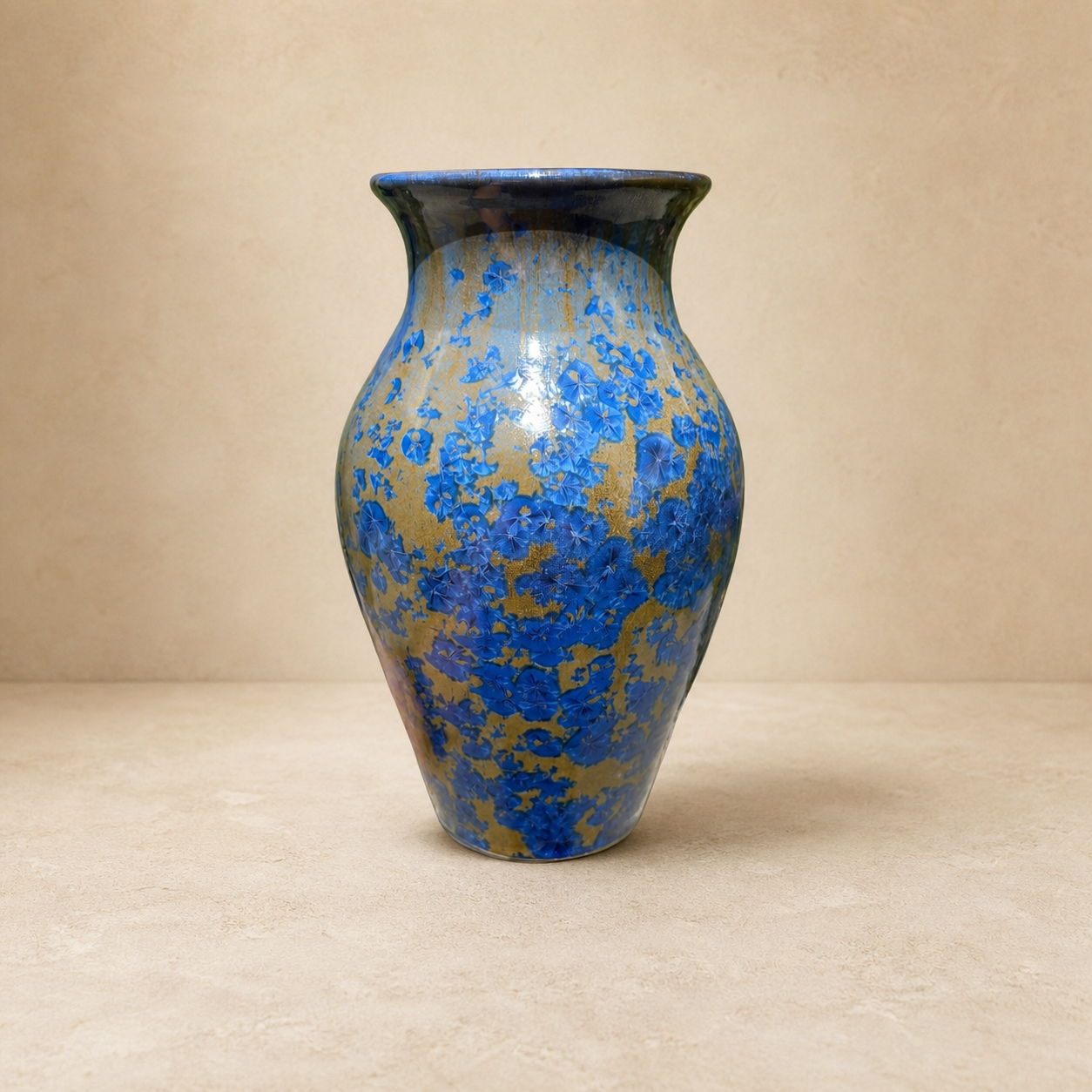 Blue and gold crystalline-glazed ceramic vase by Mark Barta