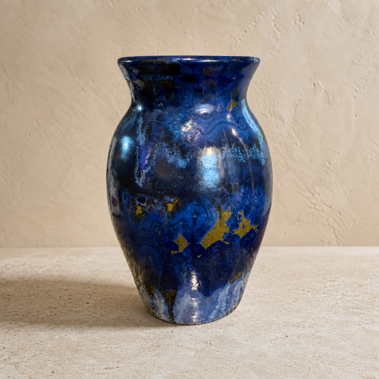 Deep blue crystalline-glazed ceramic vase by Mark Barta