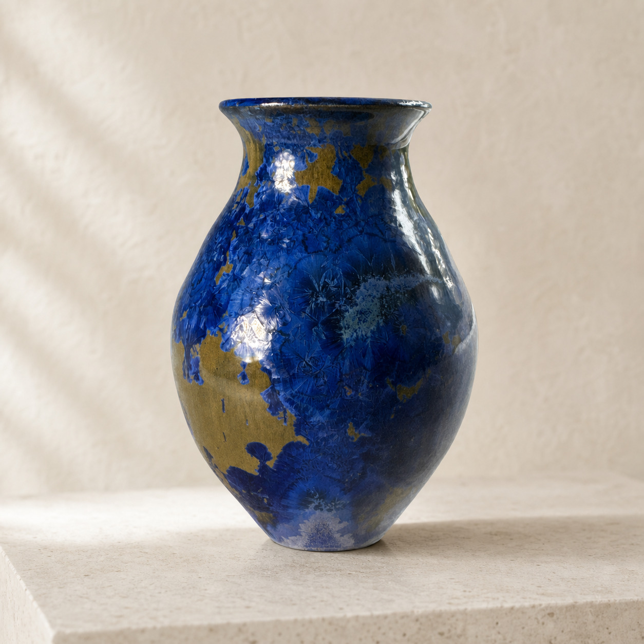 Dark cobalt and gold crystalline-glazed vase by Mark Barta