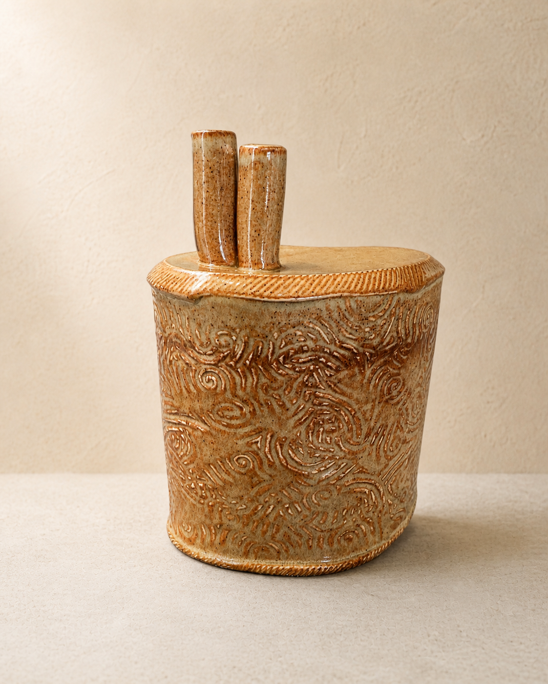 Large Shino Double-Necked Vase