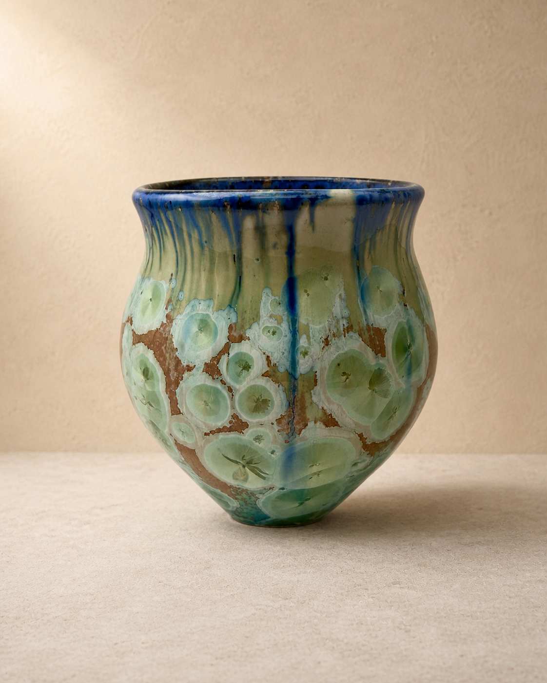 Green & Blue Crystalline Vase